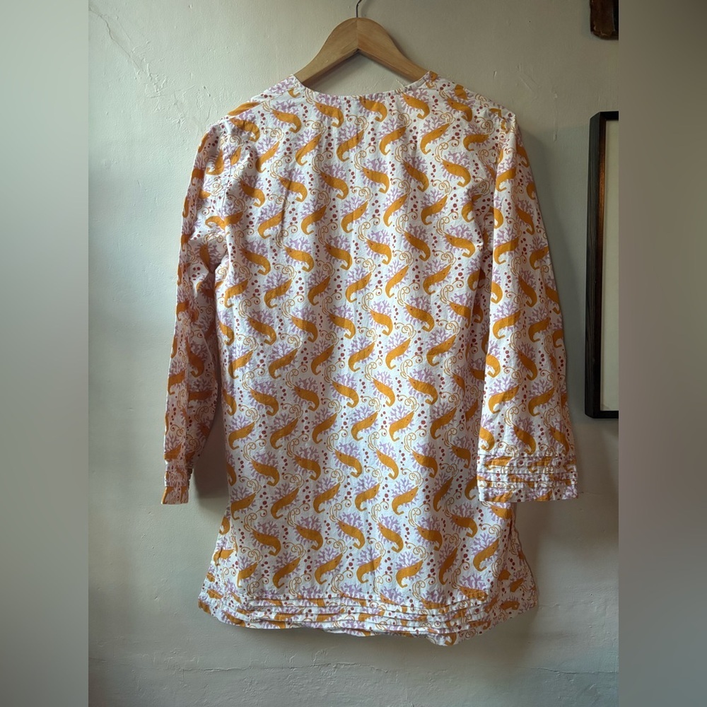 Needham Lane Woman’s Cotton Tunic Cover Up Top 100% Cotton Shrimp Pattern - Picture 8 of 8